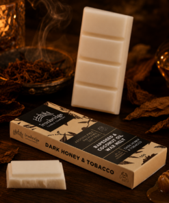 Dark Honey & Tobacco wax melt snap bar with warm smoky honey and tobacco fragrance, handmade by Ironbridge Candle Company