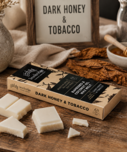 Dark Honey & Tobacco wax melt snap bar with warm smoky honey and tobacco fragrance, handmade by Ironbridge Candle Company