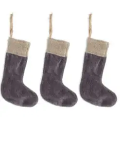 Karru Cotton Velvet Mini Stocking - Charcoal - Set Of 3