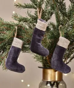 Karru Cotton Velvet Mini Stocking - Charcoal - Set Of 3