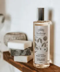 250ml Dark Honey & Tobacco foaming body wash with Aloe Vera and natural cleansing ingredients, refillable in store