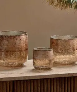 Konara Glass Tealight Holder - Copper Smoke