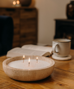 Candle Sand lit in Large Bowl showing multiple wick options