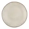 Close-up of the Malia Dinner Plate - Cream by Nkuku, showing the cream stoneware surface, subtle glaze variation and fine hand-painted line detail around the edge.