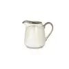 Close-up of the Malia Jug - Cream - Small by Nkuku, showing the cream glazed stoneware finish, subtle reactive variation and painted stripe detail.