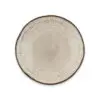 Close-up of the Malia Side Plate - Cream by Nkuku, showing the cream stoneware surface, fine hand-painted line detail and subtle glaze variation around the rim.
