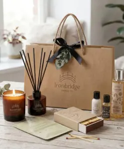 Candle & Skin Care Discovery Gift Set - with Amber Woods Candle, Frankincense Reed Diffuser, matching Dark Honey lotion, hand wash & body wash