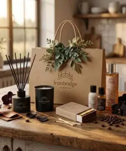 Candle & Skin Care Discovery Gift Set - with tuscan leather Candle, Effete Reed Diffuser, matching black orchid lotion, hand wash & body wash