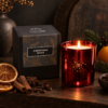 Christmas Spice Luxury Candle in ruby electroplated glass with branded box, dried orange, cinnamon, cloves and star anise.