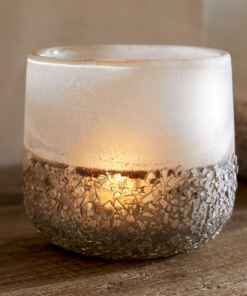 Small Riyara Recycled Glass Tealight Holder in Silver Sparkle by Nkuku.