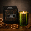 Spiced Orange Luxury Scented Candle in an Electroplated Emerald Glass - lit