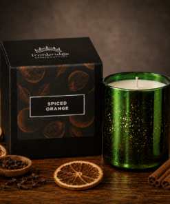 Spiced Orange Luxury Scented Candle in an Electroplated Emerald Glass - lit