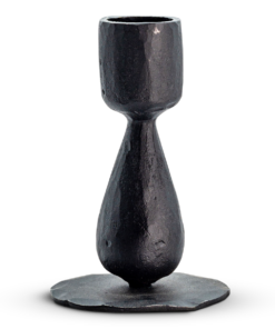 Close-up of the Suba Candle Holder in Black by Nkuku showing the hand-forged textured iron finish.