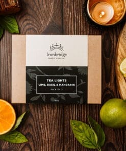 Lime, Basil & Mandarin tea lights pack of 12 with up to 5 hours burn time each