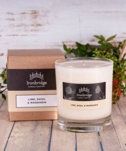 Lime, Basil & Mandarin 220g candle in clear glass with box and fresh citrus fragrance