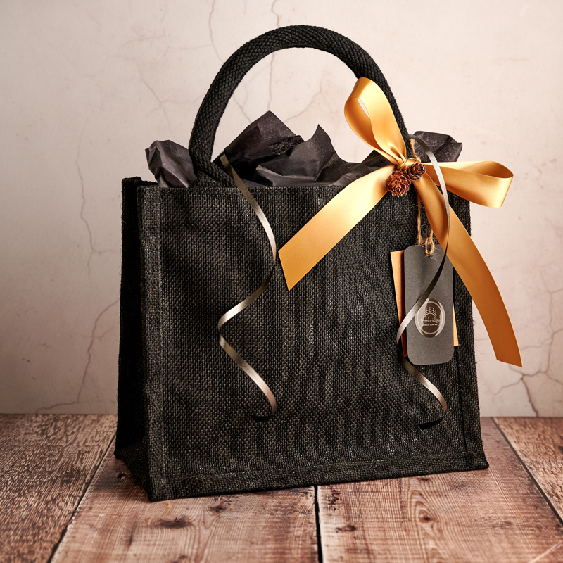 Westford Mill Jute Mini Gift Bag (6 Liters) (One Size) (Black/Black