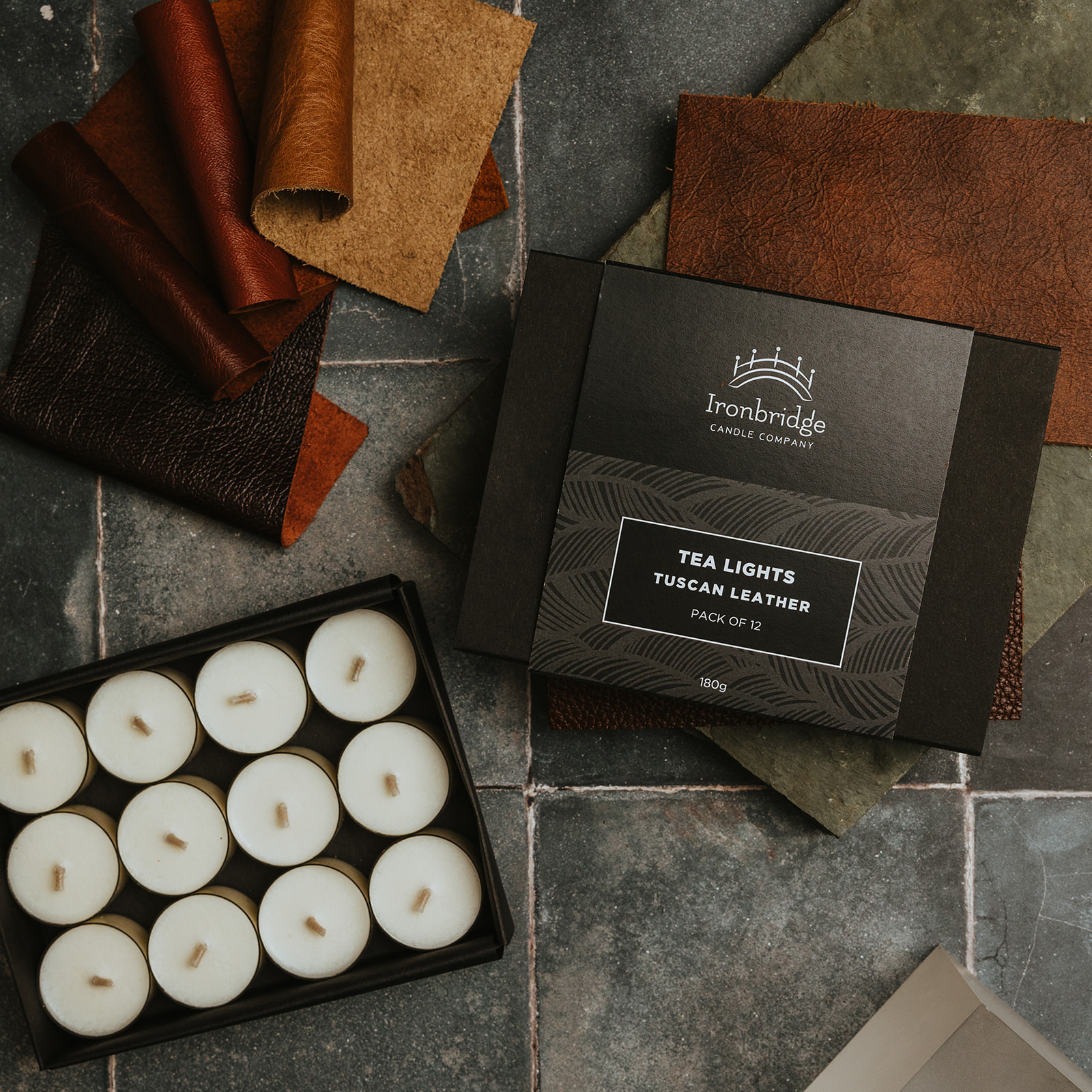 Tuscan Leather Luxury Tea Lights