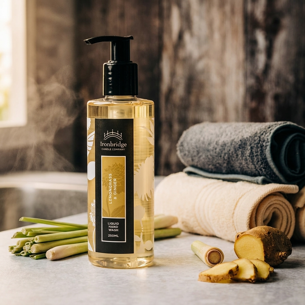 Lemongrass & Ginger 250ml liquid hand wash pump bottle with fresh, zesty citrus and warming ginger fragrance
