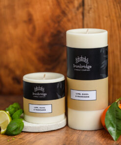 Small and medium Lime, Basil & Mandarin pillar candles with fresh citrus basil fragrance
