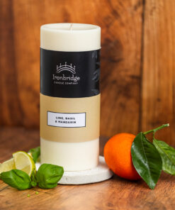 Medium Lime, Basil & Mandarin soy blend wax pillar candle with fresh citrus fragrance