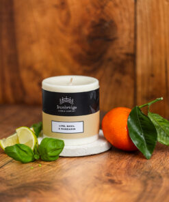 Small Lime, Basil & Mandarin soy blend wax pillar candle with fresh citrus fragrance