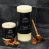 Small and medium Dark Honey & Tobacco soy blend wax pillar candles with warm smoky fragrance