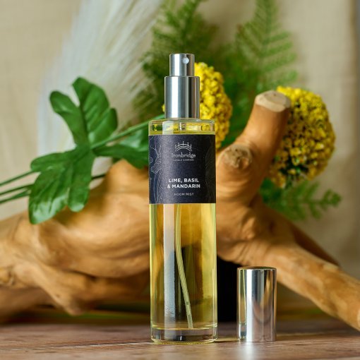 Lime, Basil & Mandarin 100ml room mist in glass bottle with uplifting citrus fragrance