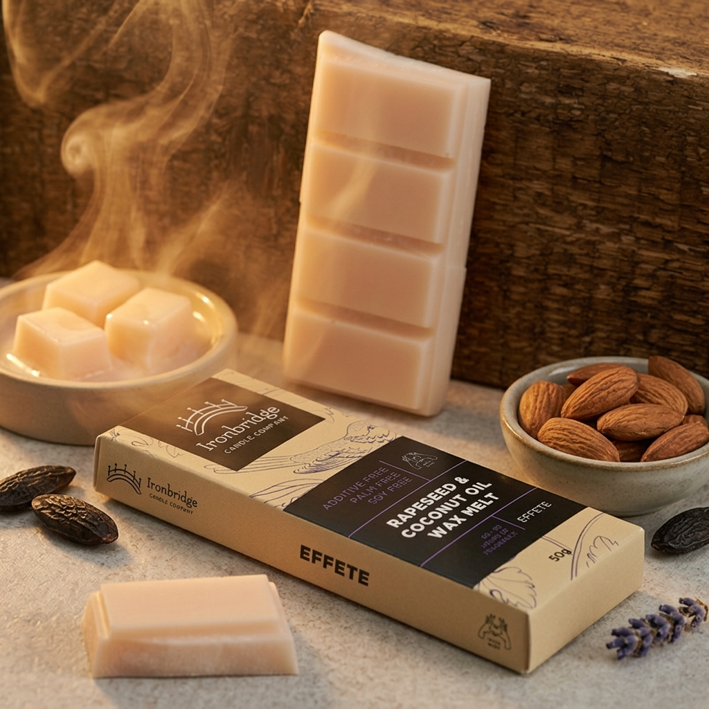 Effete wax melt snap bar styled in a luxurious lifestyle setting with soft floral and powdery fragrance notes