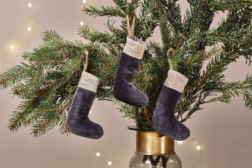 Karru Cotton Velvet Mini Stocking - Charcoal - Set Of 3