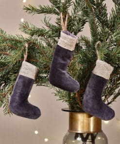Karru Cotton Velvet Mini Stocking - Charcoal - Set Of 3