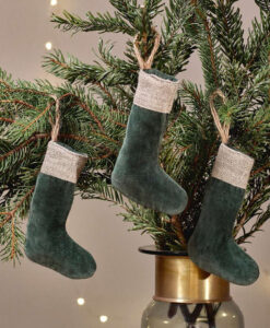 Karru Cotton Velvet Mini Stocking - Forest Green - Set Of 3