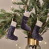 Karru Cotton Velvet Mini Stocking - Charcoal - Set Of 3