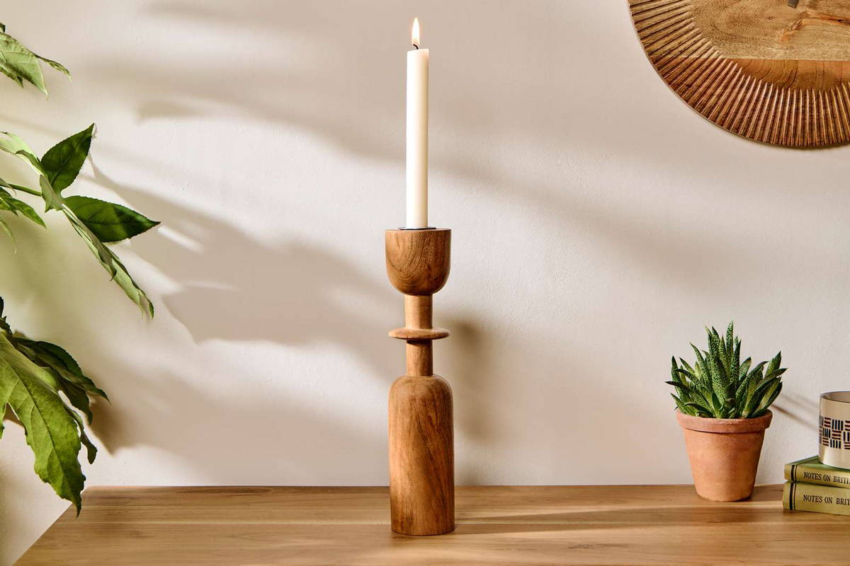 Sibu Acacia Wood Candlestick Holder - Large