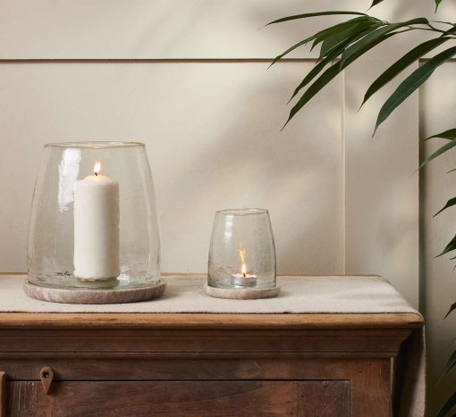 Sikkim Marble And Recycled Glass Lantern - Clear