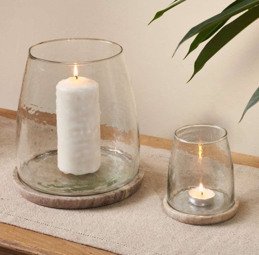Sikkim Marble And Recycled Glass Lantern - Clear