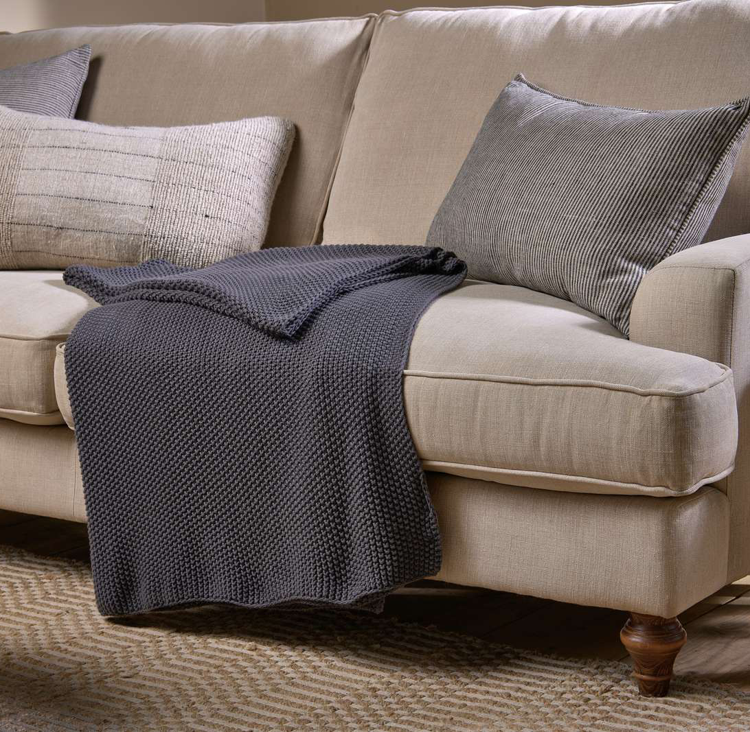 Nahan Moss Stitch Cotton Throw - Charcoal