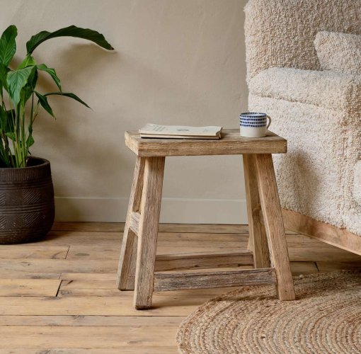 Ibo Reclaimed Wood Low Stool - Natural