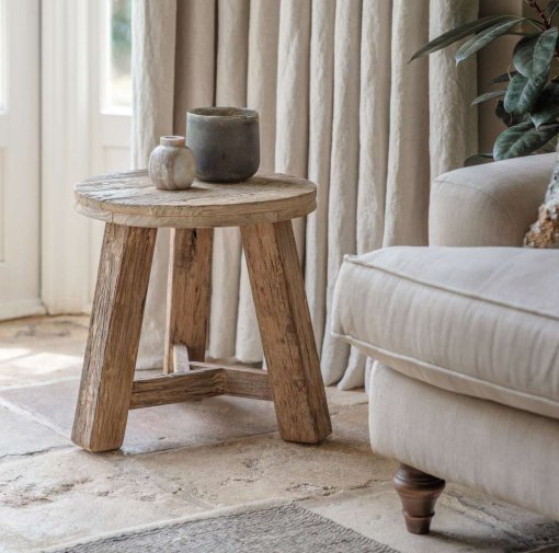 Ibo Reclaimed Wood Round Side Table - Natural