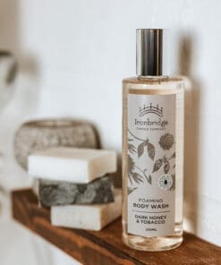 250ml Dark Honey & Tobacco foaming body wash with Aloe Vera and natural cleansing ingredients, refillable in store