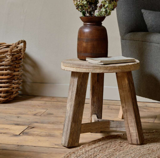 Ibo Reclaimed Wood Round Side Table - Natural