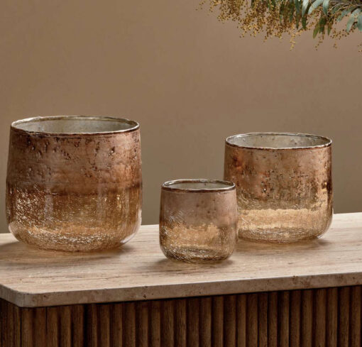 Konara Glass Tealight Holder - Copper Smoke