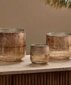 Konara Glass Tealight Holder - Copper Smoke