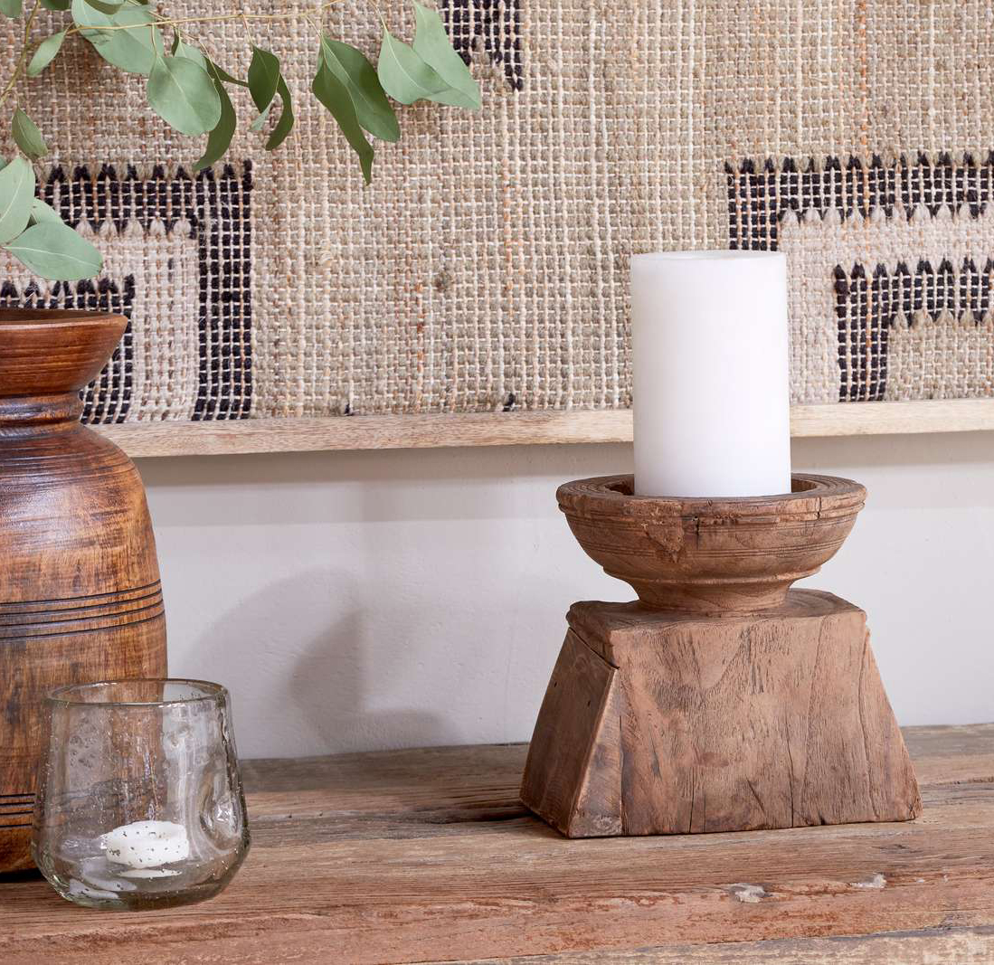Thoko Reclaimed Square Candlestick - Dark Stain