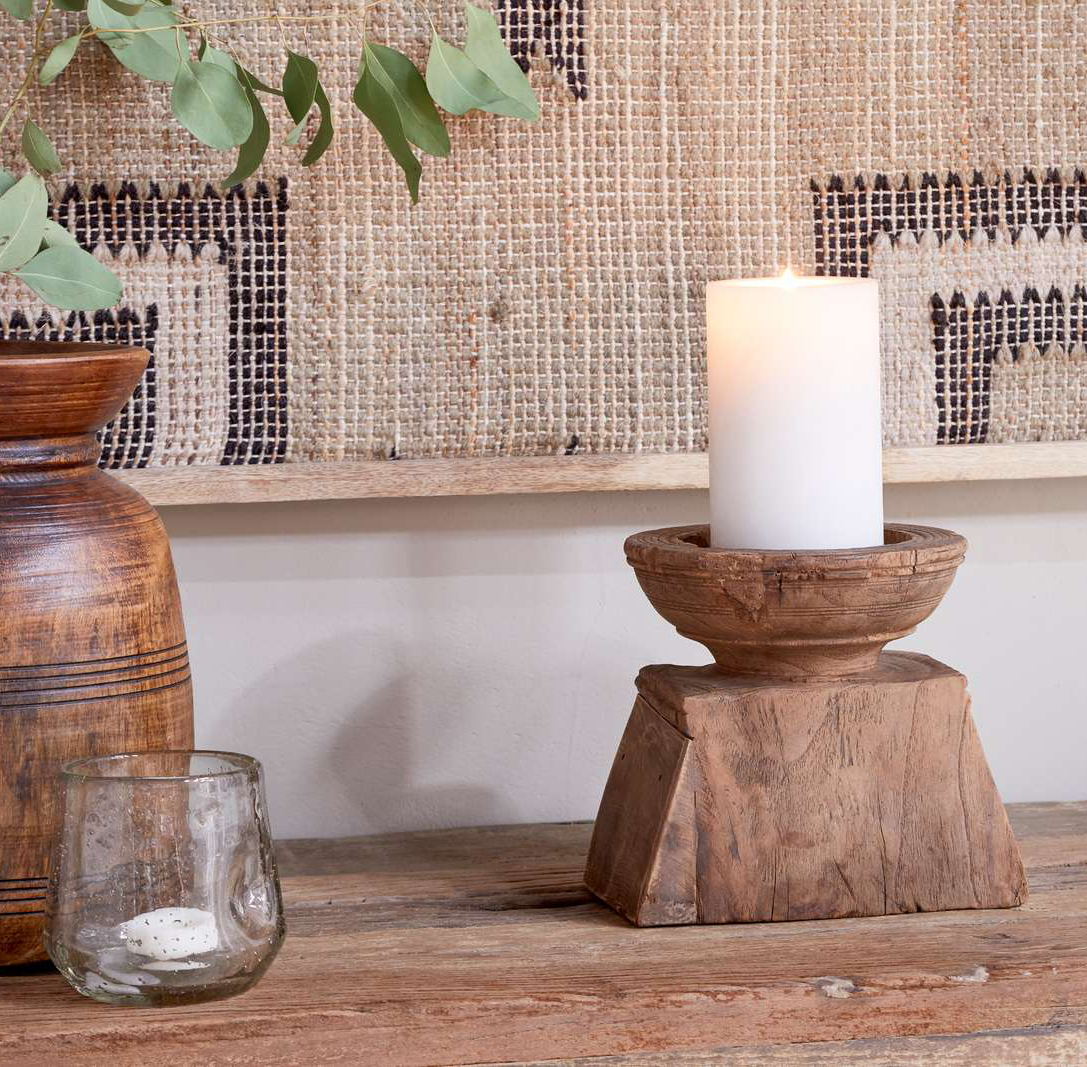 Thoko Reclaimed Square Candlestick - Dark Stain