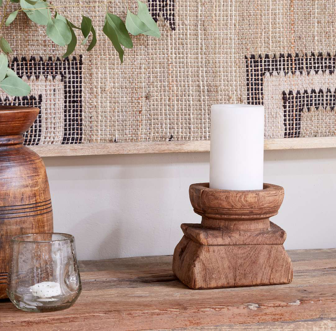 Thoko Reclaimed Square Candlestick - Dark Stain