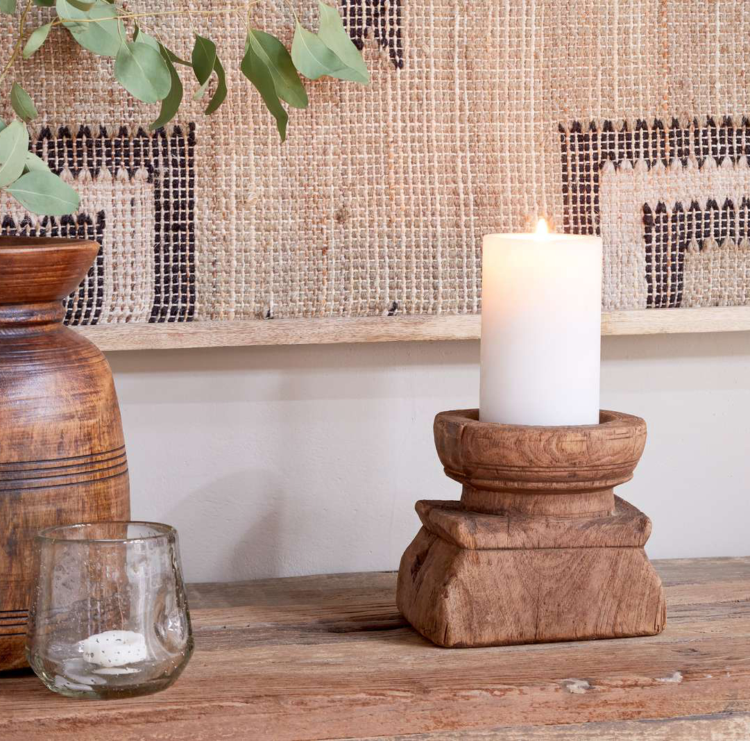 Thoko Reclaimed Square Candlestick - Dark Stain