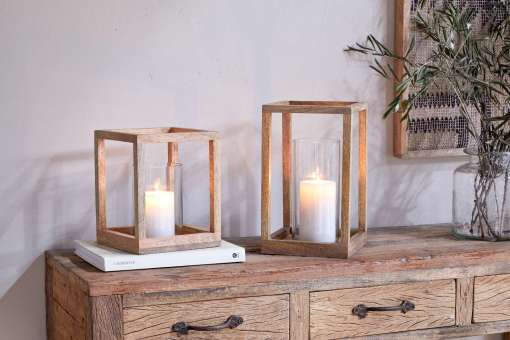 Sanora Mango Wood Lantern - Natural