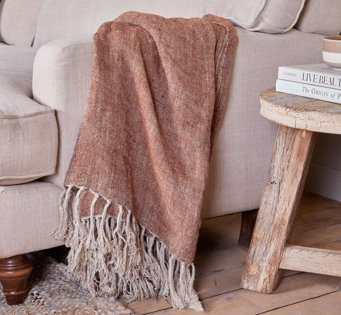 Kana Linen Throw - Rust