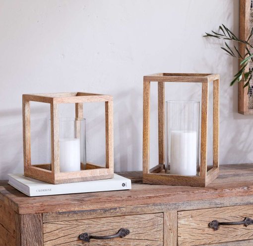 Sanora Mango Wood Lantern - Natural