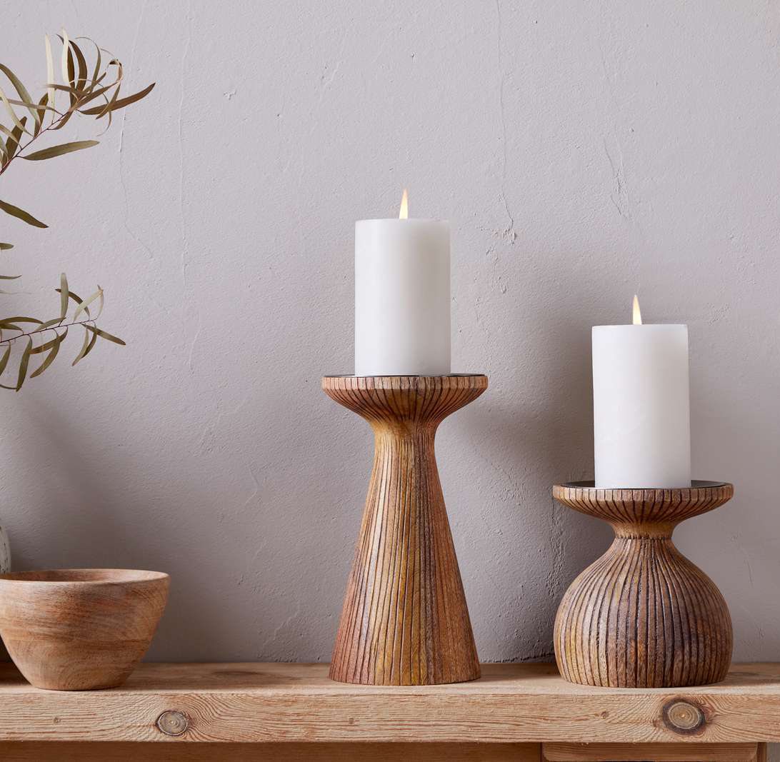 Omari Mango Wood Candlestick - Natural